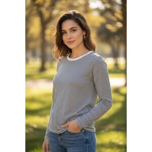 Banana Republic Striped Long Sleeve Top XS Black White Classic Stretch Tee